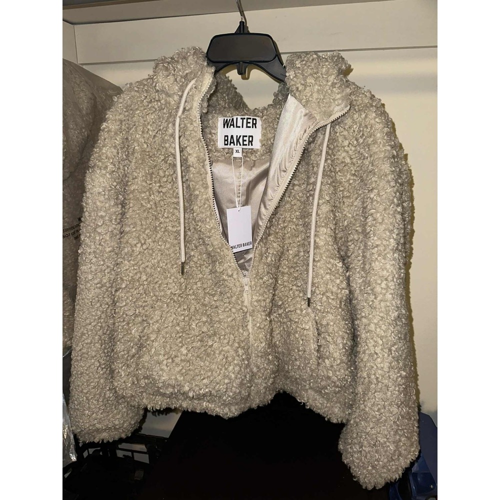 Women's Walter Baker Fuzzy Sherpa Full Zip Hooded Jacket Size XL Luxury MSRP 398